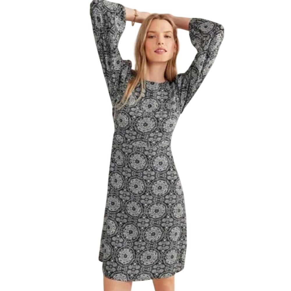 Boden Floral Medallion Print Long Puff Sleeve Mini Dress